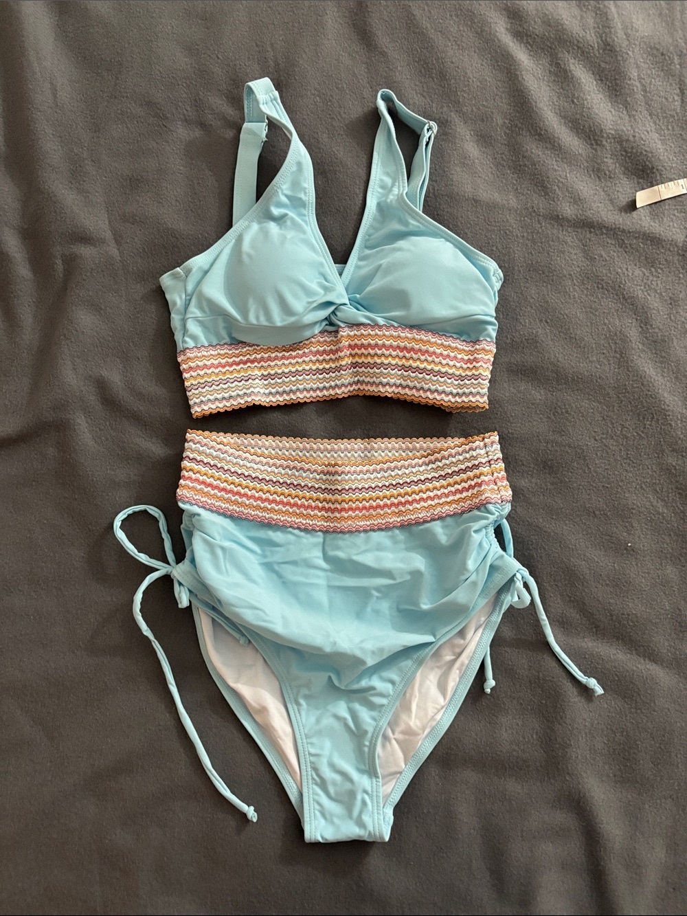 Blue Smocked High Waist Bikini Set Small Adjustable - Picture 2 of 9